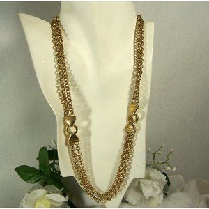 Liz Claiborne LCI Vintage Double Strand XCN Necklace Gold Tone Chains 23"
